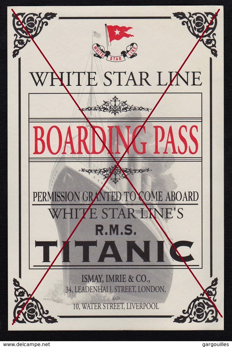 R.M.S. " Titanic " _ White Star Line _ Boarding Pass _ Ticket # (avec Information Passager De L'époque (au Dos)) - Paquebots