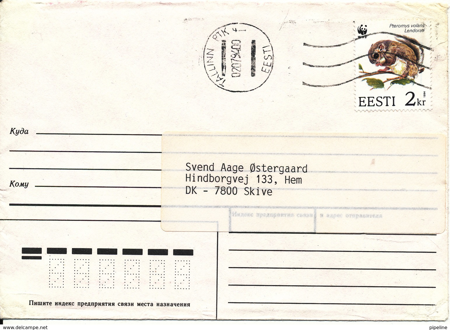 Estonia Cover Sent To Denmark 2-7-1994 Single Franked WWF Stamp With WWF Panda On The Stamp - Covers & Documents