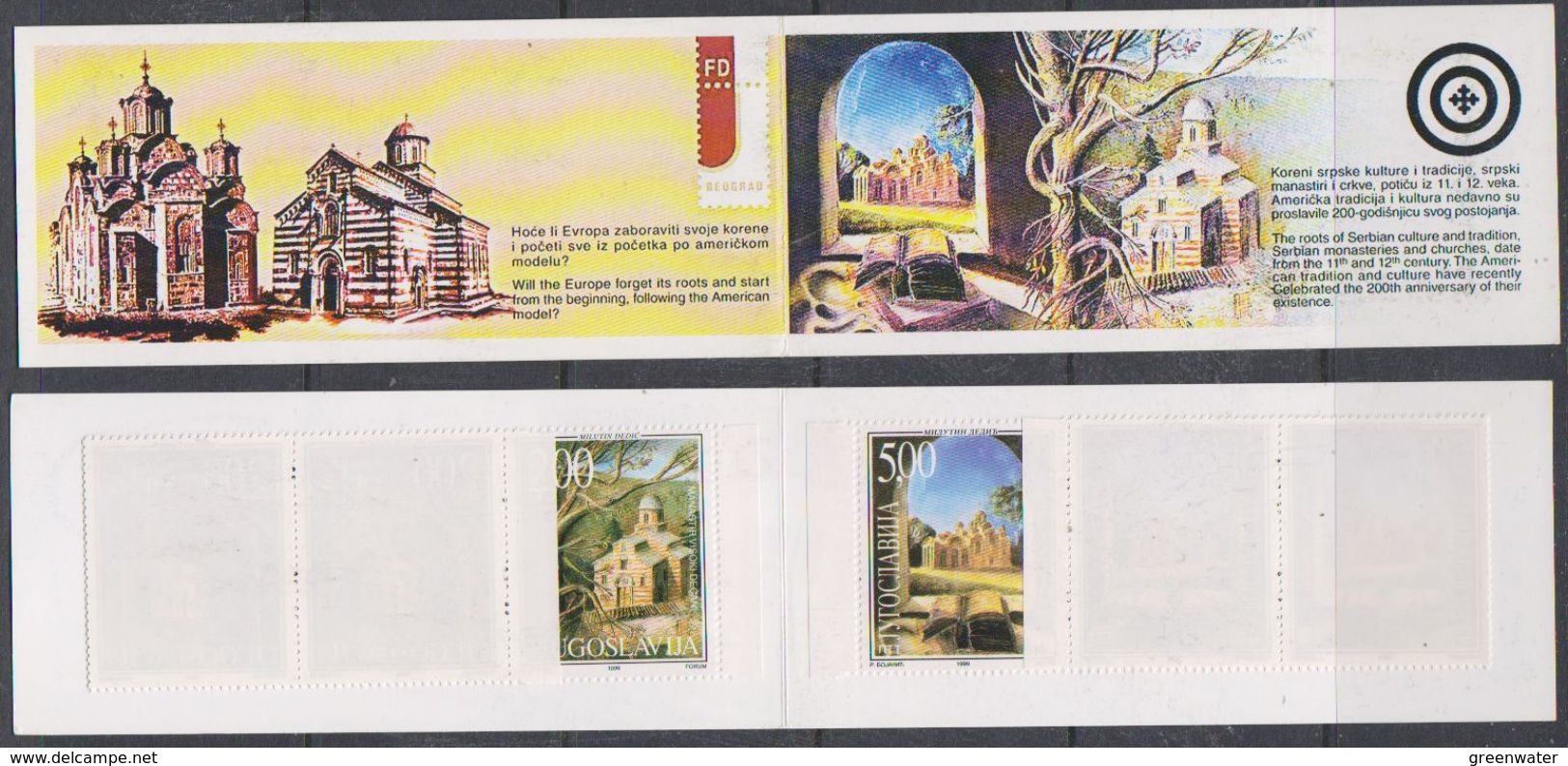 Yugoslavia 1999 Serbian Monasteries Booklet With 2 Strips Of 5v ** Mnh (38129) - Carnets