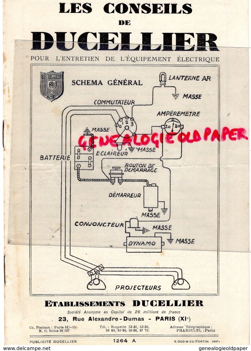 75- PARIS- CATALOGUE CONSEILS DE DUCELIER-ENTRETIEN EQUIPEMENT ELECTRIQUE AUTOMOBILE-AUTO-23 RUE ALEXANDRE DUMAS- - Automobile