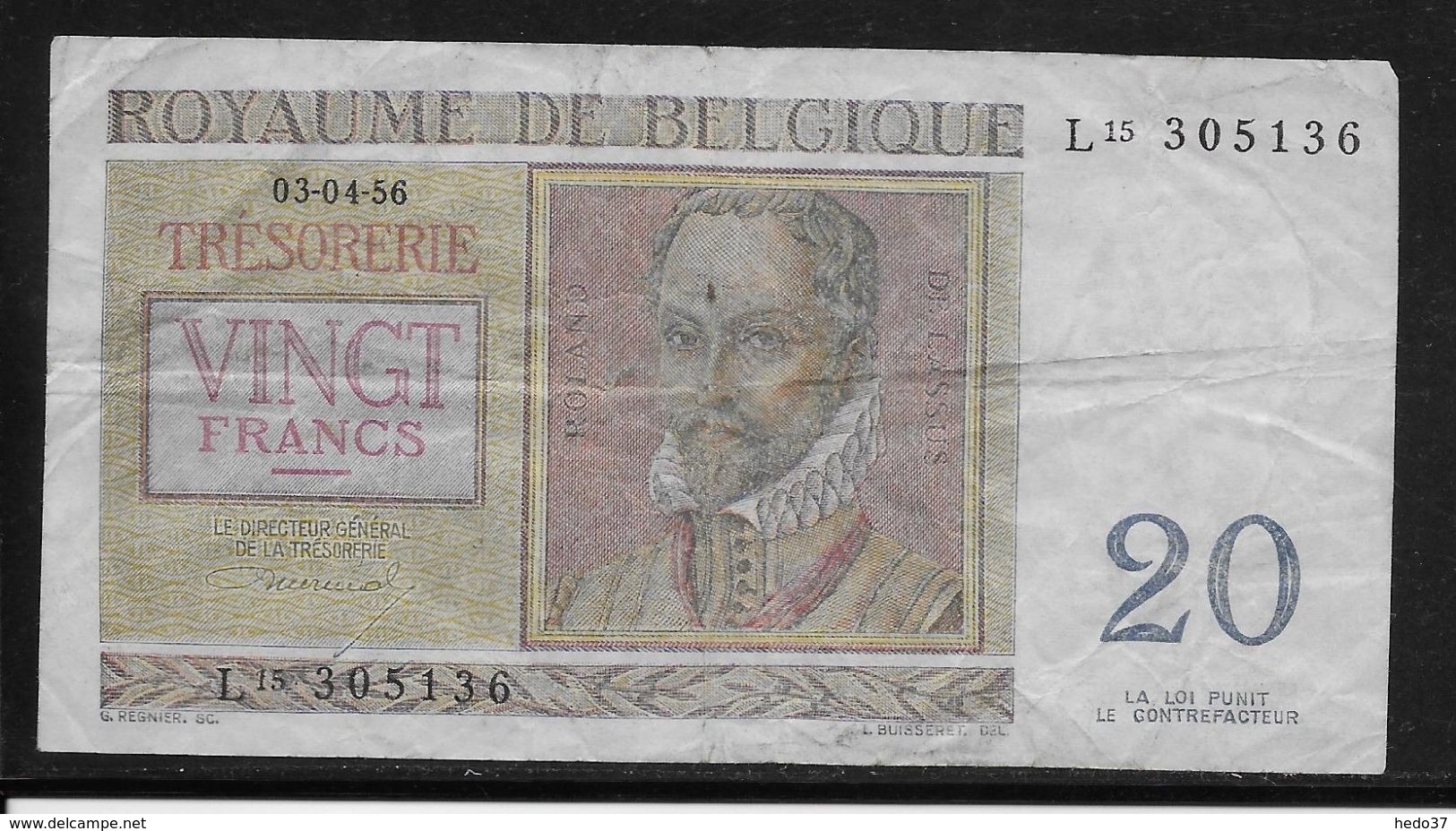 Belgique - 20 Francs  - 3-4-1956 - Pick N°132 - TB - Autres & Non Classés