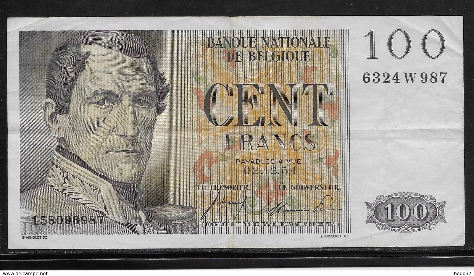 Belgique - 100 Francs  - 2-12-1954 - Pick N°129 - TTB - Other & Unclassified