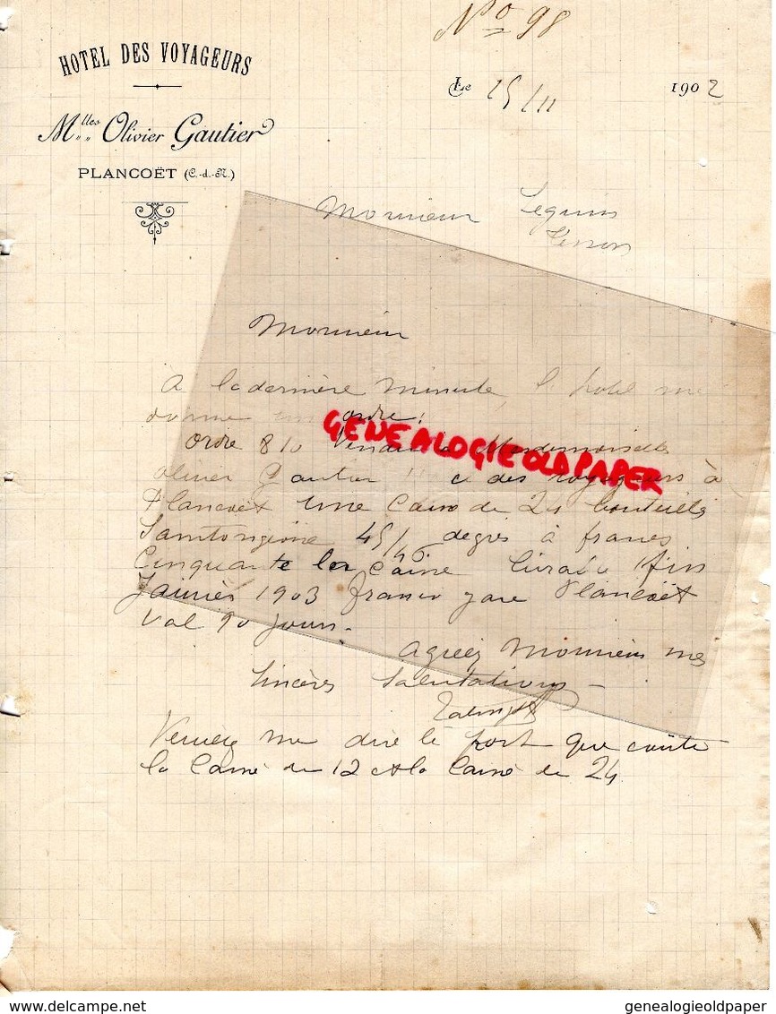 22- PLANCOET - RARE LETTRE MANUSCRITE SIGNEE MLLES OLIVIER GAUTIER-HOTEL DES VOYAGEURS-1902 - Petits Métiers