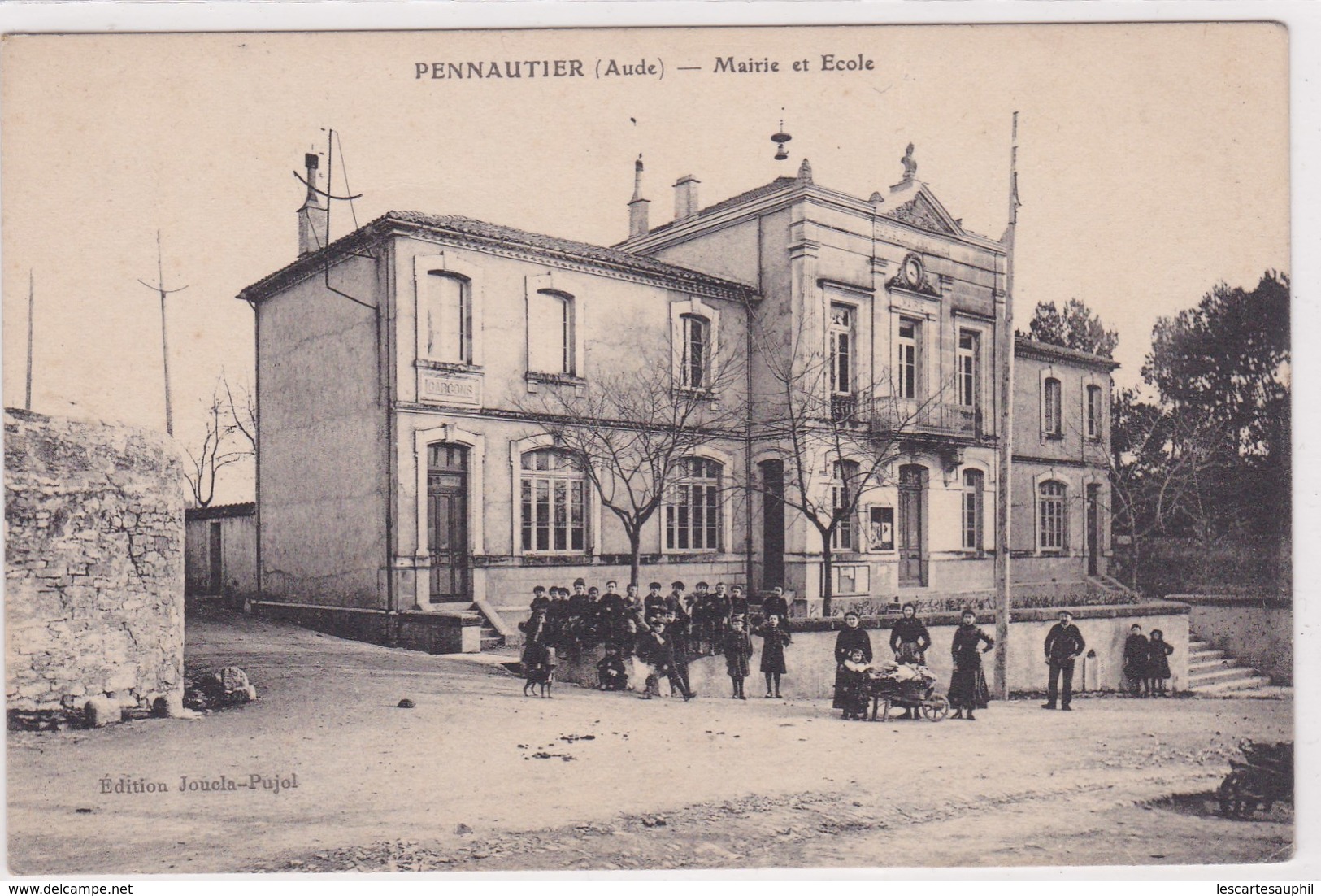 Pennautier Tres Animée Mairie Et Ecole Edition Joucla Pujol 1917 - Autres & Non Classés