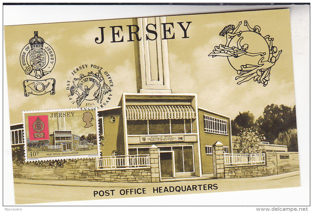 JERSEY UPU DAY EVENT COVER Card Illus POST OFFICE HQ Postcard Stamps Heraldic Lion - U.P.U.