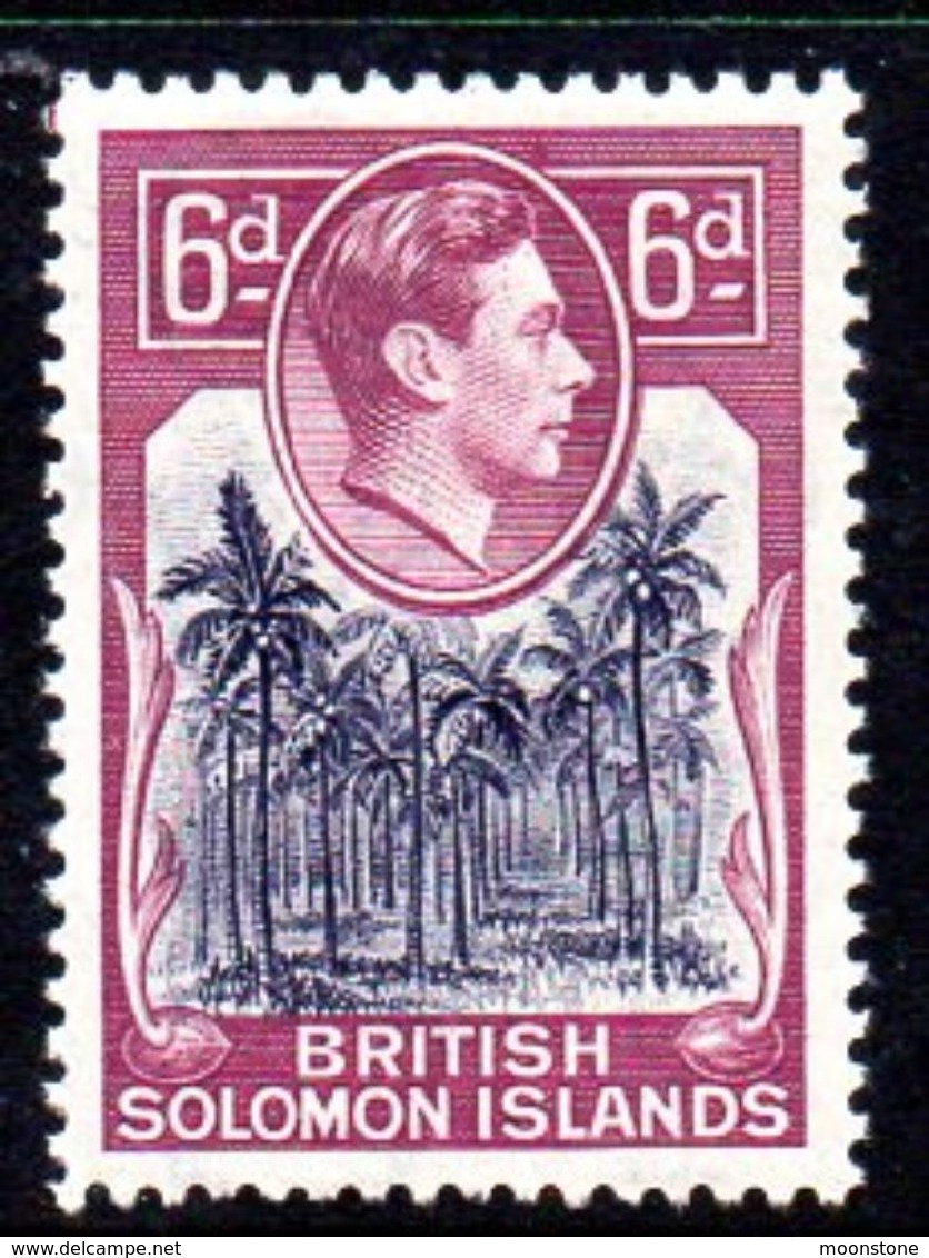 Solomon Islands 1939-51 6d Coconut Plantation Definitive, Hinged Mint, SG 67 (B) - British Solomon Islands (...-1978)