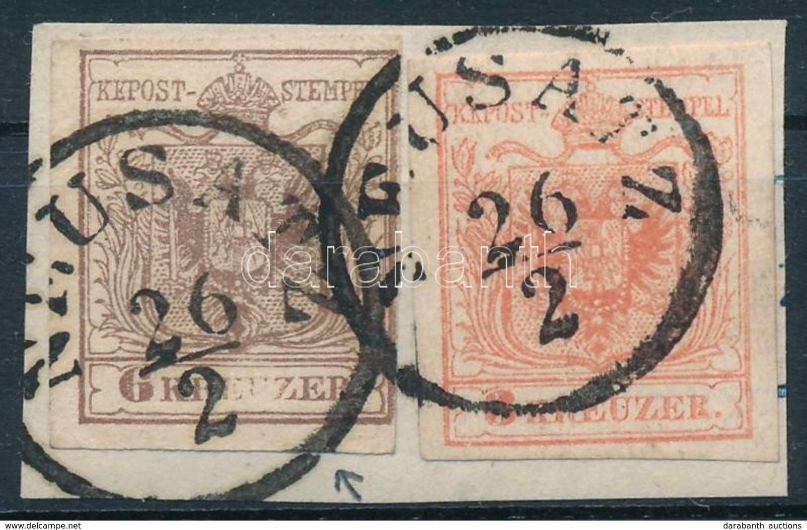 1850 3kr + Lemezhibás 6kr 'NEUSATZ' - Andere & Zonder Classificatie