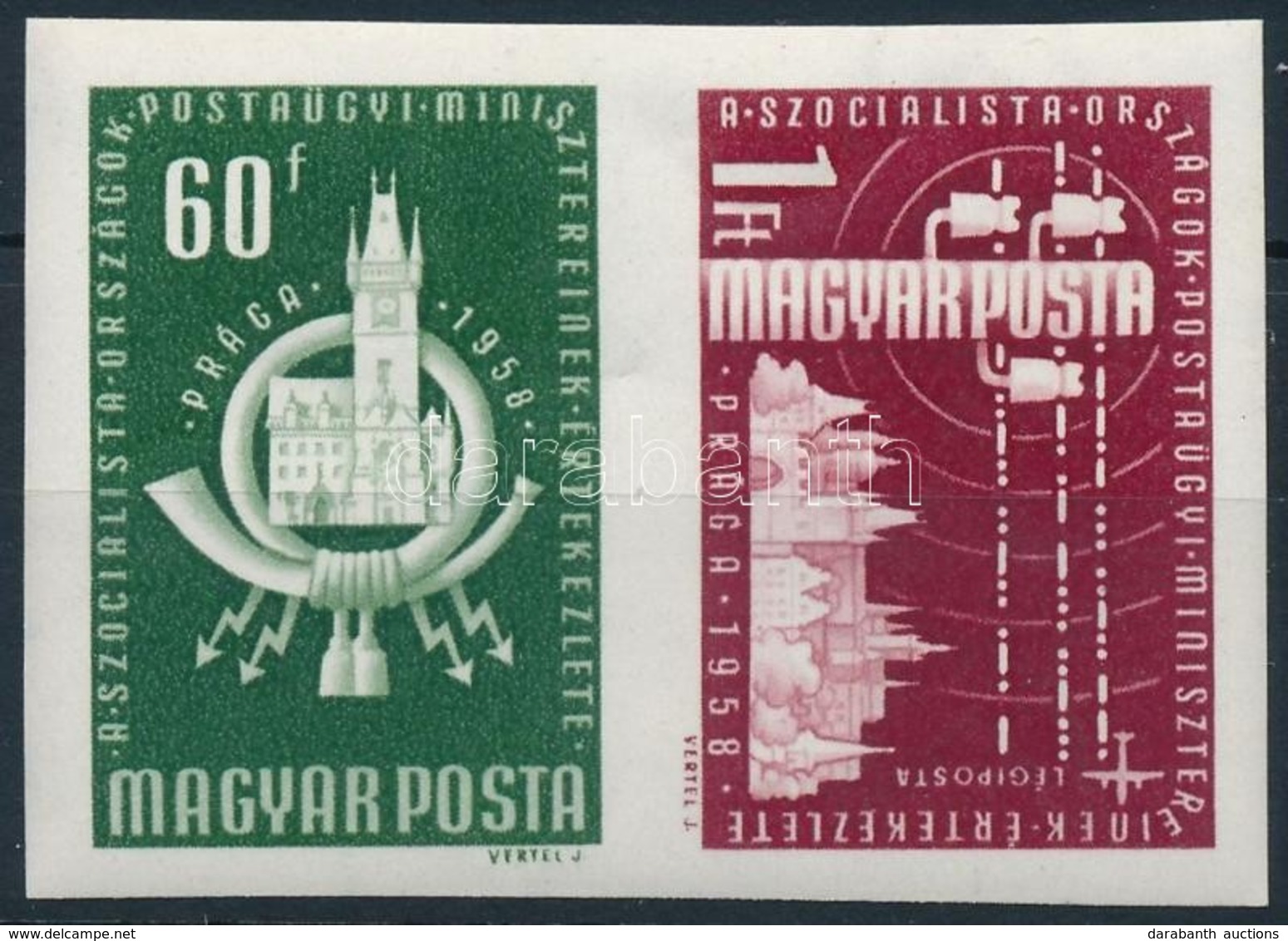 ** 1958 A Szocialista Országok Postaügyi Minisztereinek értekezlete (I.) - Prága Vágott Pár (3.000) - Andere & Zonder Classificatie
