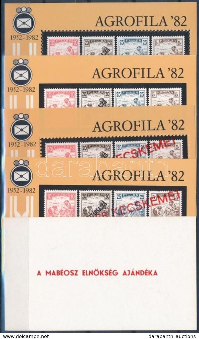 ** 1982/1 Agrofila '82 Emlékív Pár + 1998/1 SZOCFILEX Felülnyomással 3 Db-os Emlékív Garnitúra, Közte 'A MABÉOSZ ELNÖKSÉ - Sonstige & Ohne Zuordnung