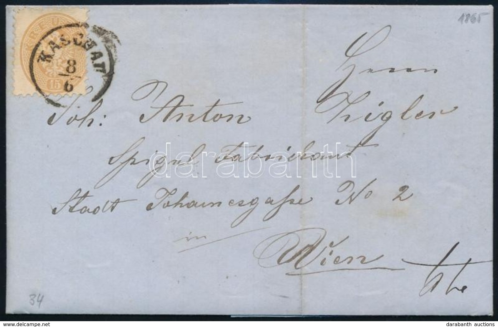 1865 15kr Levélen ,,KASCHAU' - ,,WIEN' - Andere & Zonder Classificatie