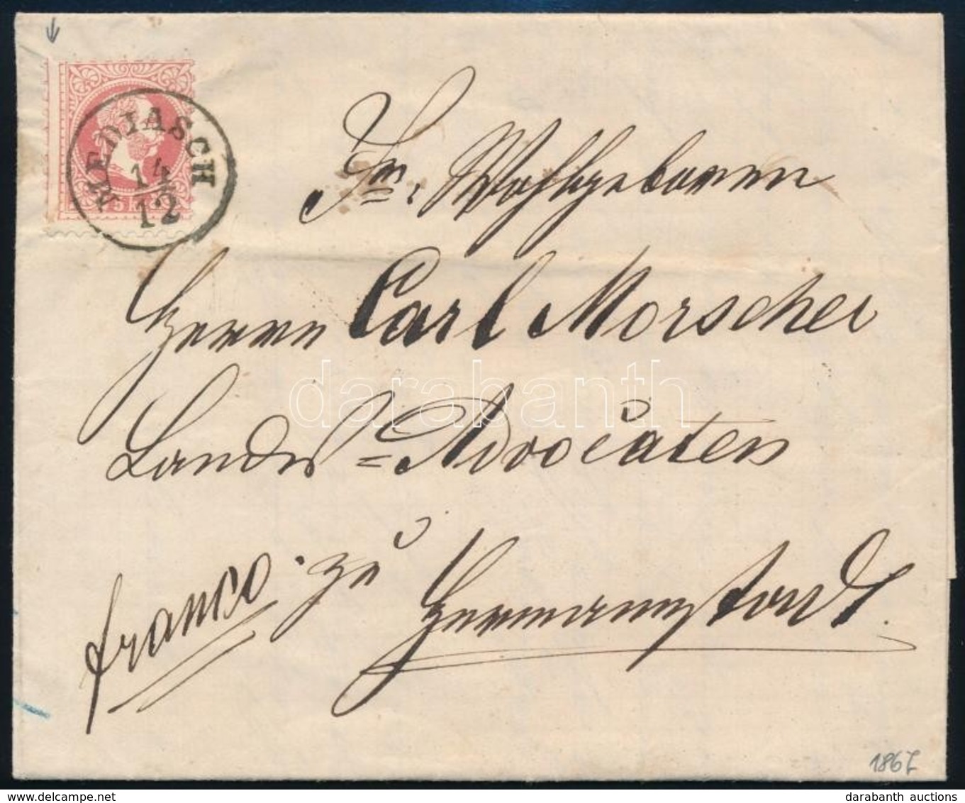 1867  Látványosan Képbe Fogazott 5kr Levélen ,,MEDIASCH' - ,,NAGY-SZEBEN' - Sonstige & Ohne Zuordnung