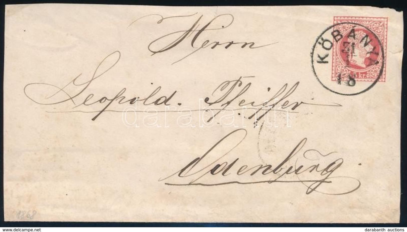 1868 5kr Díjjegyes Boríték ,,K?BÁNYA' - ,,SOPRON OEDENBURG' - Andere & Zonder Classificatie