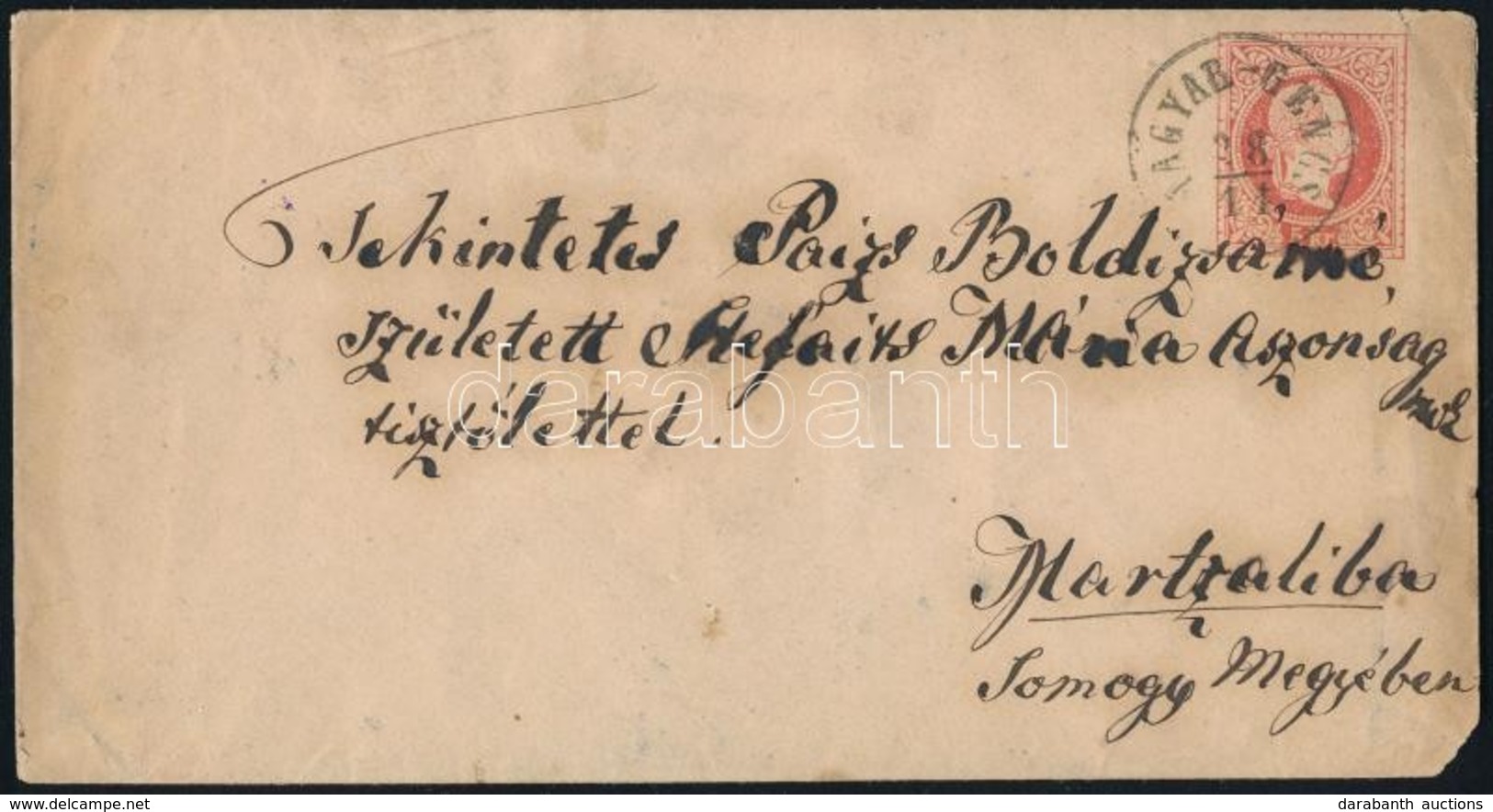 1868 5kr Díjjegyes Boríték / 5kr PS-cover '(M)AGYAR-GENCS' - 'NAGY-KANIZSA PÁLYA-UDVAR' - 'KIS-CZELL' - 'ACSÁD-SZILVÁGY' - Andere & Zonder Classificatie