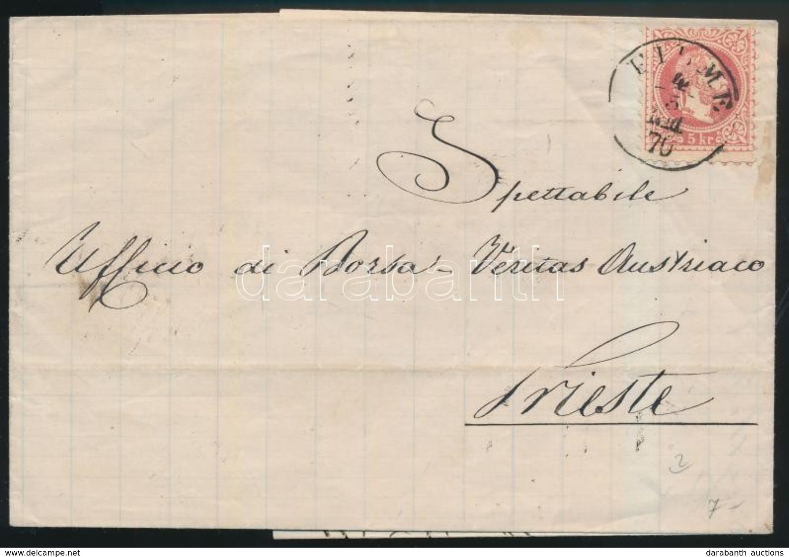 1870 5kr Levélen / On Cover 'FIUME / A.M.' - Trieste - Andere & Zonder Classificatie