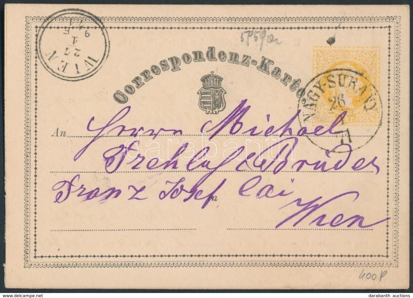 1871 Díjjegyes Levelez?lap / PS-card 'NAGY-SURÁNY' - 'WIEN' - Andere & Zonder Classificatie