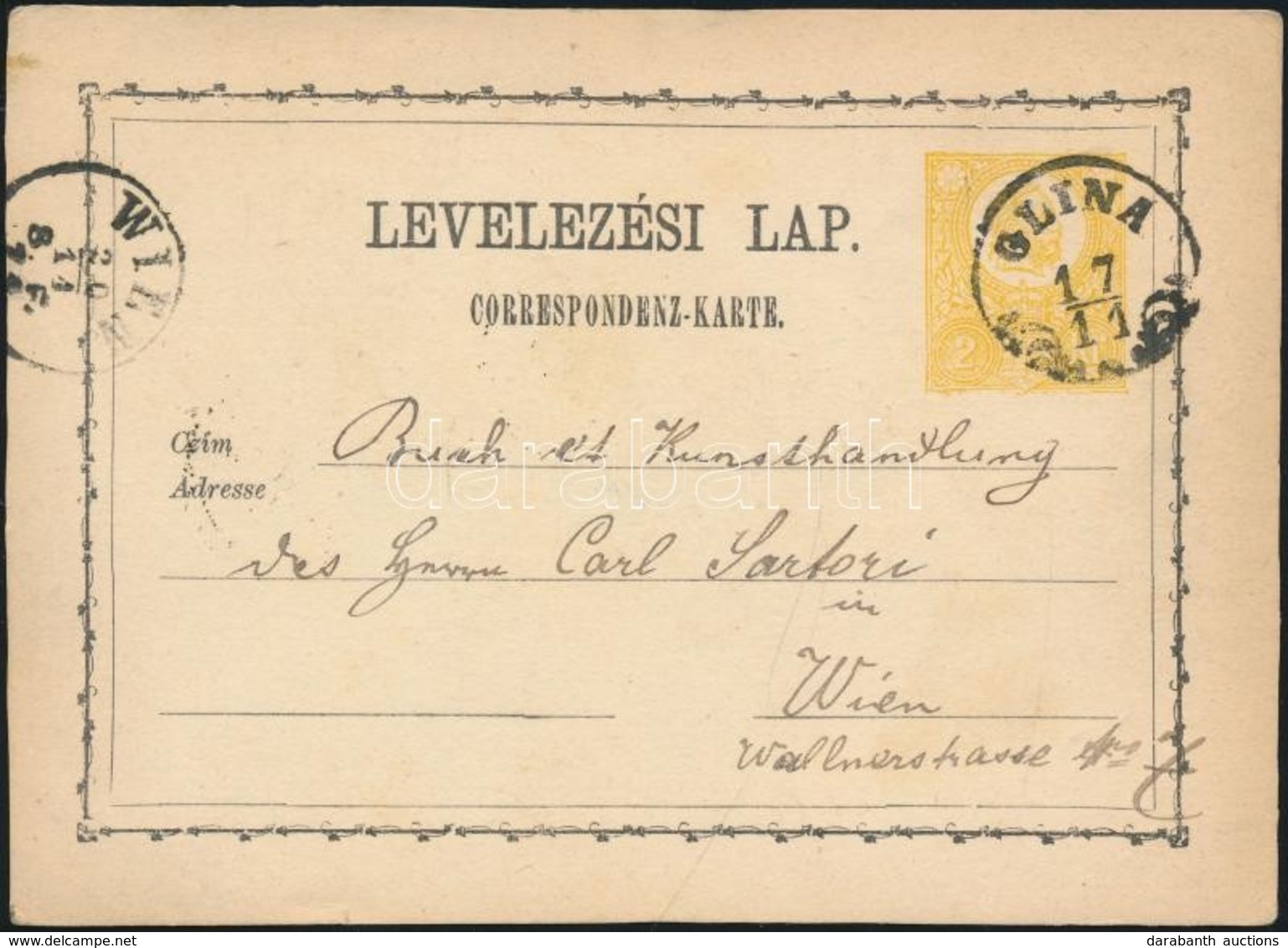 1871 2kr Díjjegyes Levelez?lap / PS-card 'GLINA' - 'WIEN' - Sonstige & Ohne Zuordnung