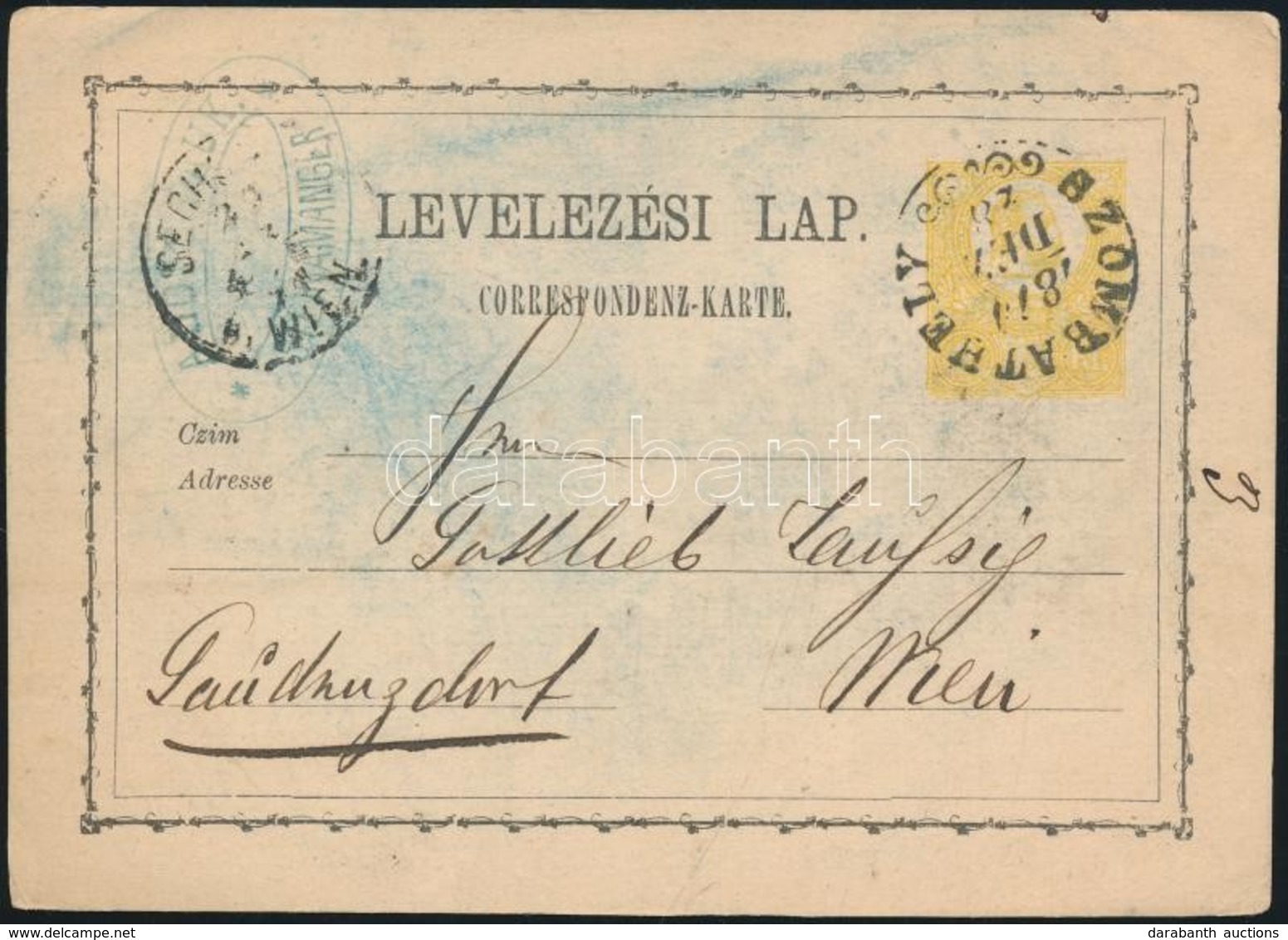 1871 2kr Díjjegyes Levelez?lap / PS-card 'SZOMBATHELY' - 'WIEN' - Andere & Zonder Classificatie