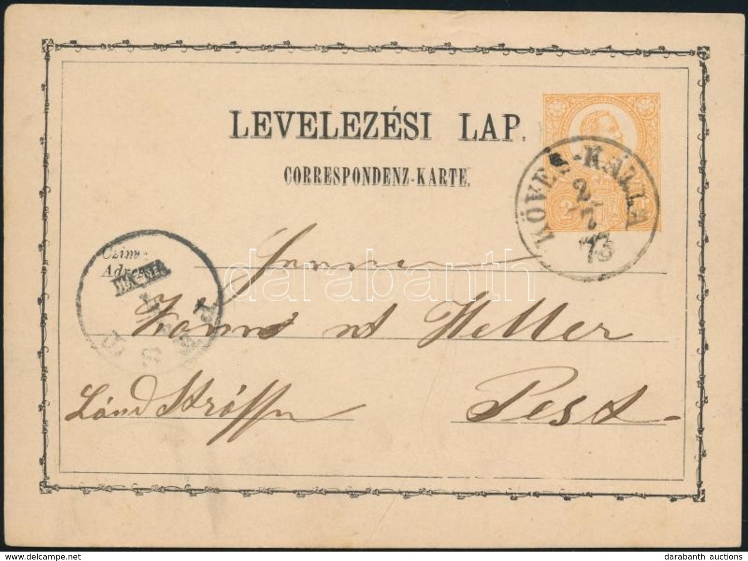 1873 2kr Díjjegyes Levelez?lap / PS-card 'KÖVES-KÁLLA' - 'PEST' - Andere & Zonder Classificatie