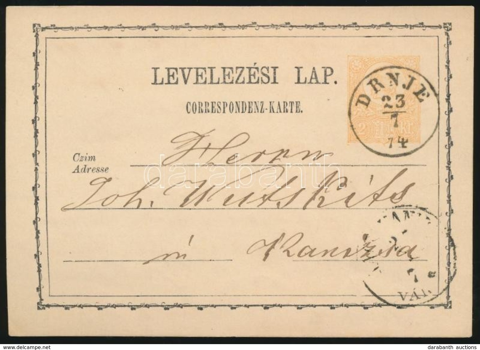 1874 2kr Díjjegyes Levelez?lap 'DRNJE' - Andere & Zonder Classificatie
