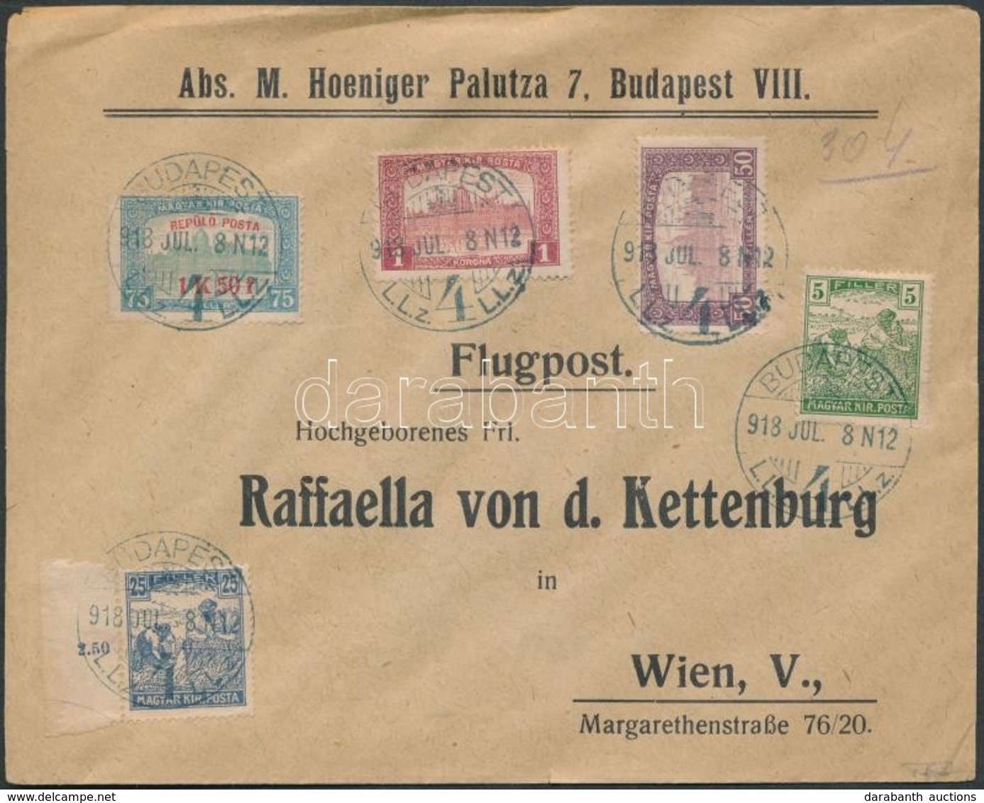 1918.07.08. Légi Levél Bécsbe / Airmail Cover To Vienna - Sonstige & Ohne Zuordnung
