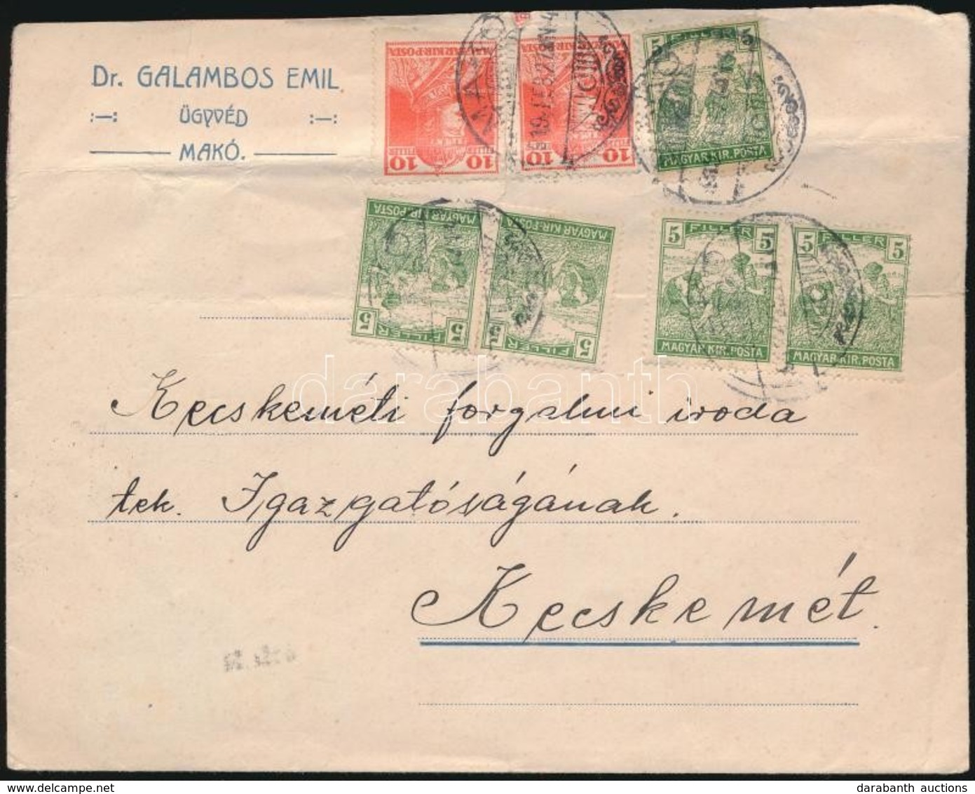 1919 Levél 45f Bérmentesítéssel 'MAKÓ' - Kecskemét - Sonstige & Ohne Zuordnung