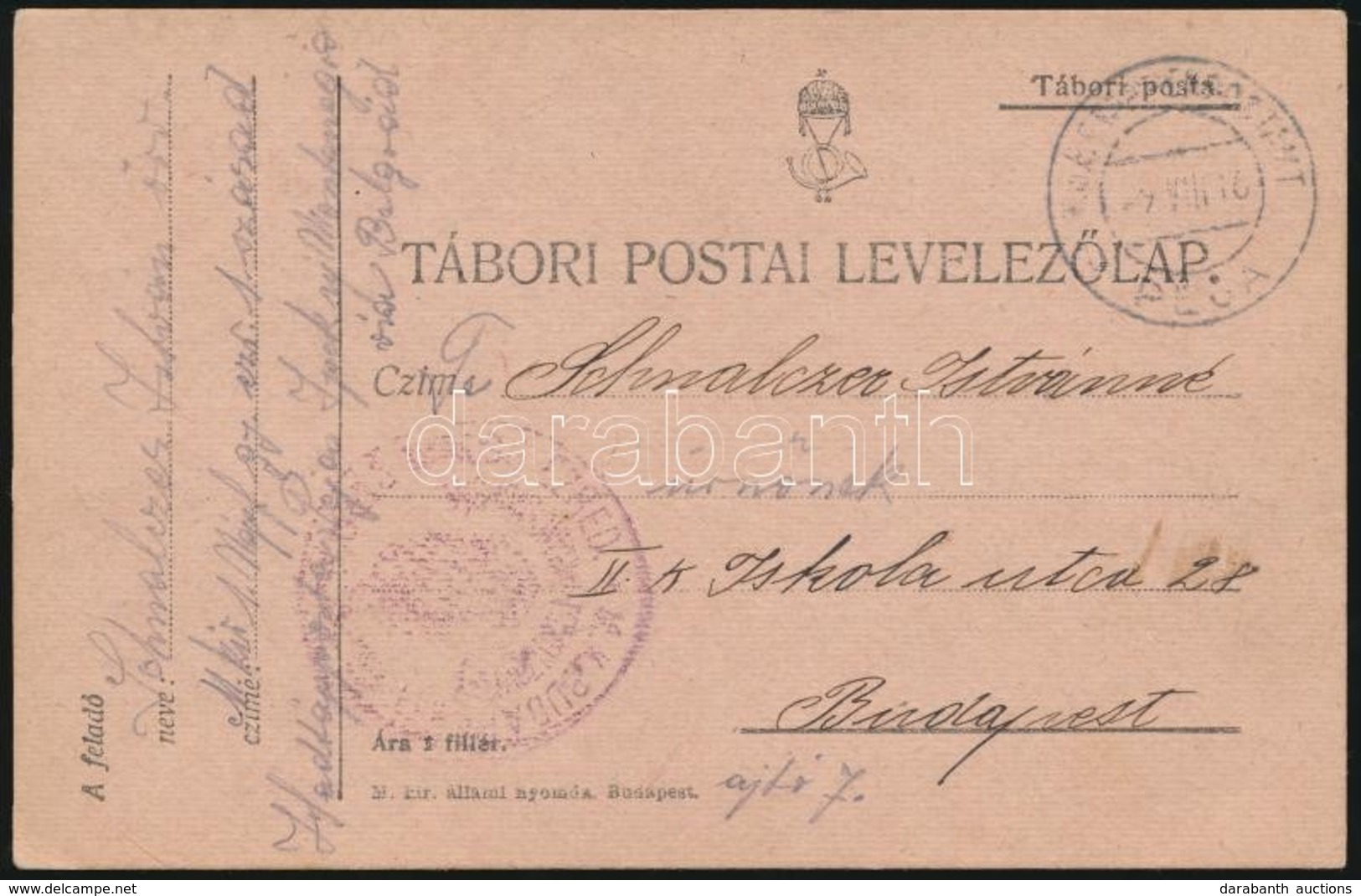 1916 Tábori Posta Levelez?lap / Field Postcard M. Kir. 1. Népfelkel? Gyalog Ezred 1. Század + 'EP PEJA' - Sonstige & Ohne Zuordnung