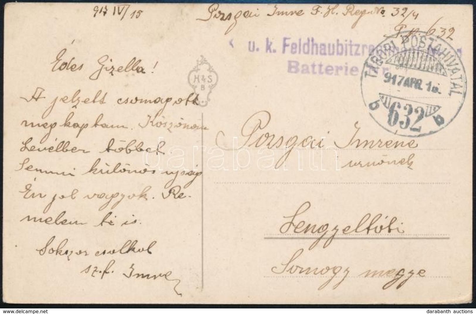 1917 Tábori Posta Képeslap / Field Postcard 'K.u.k. Feldhaubitzregiment' + 'TP 632 B' - Autres & Non Classés