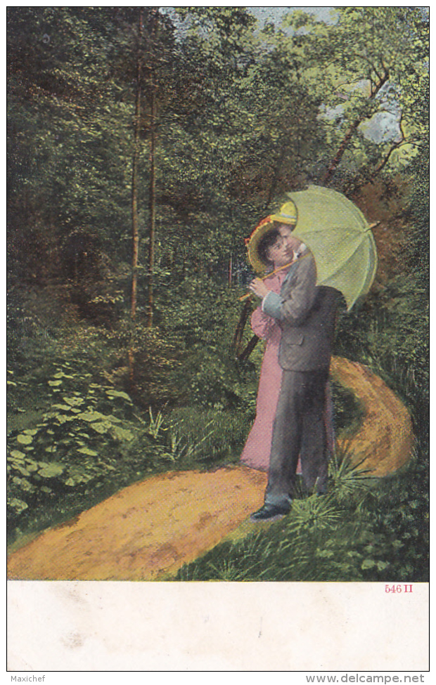 Carte échantillon - Publicité Au Verso "Th. Schwidernoch - Deutsch - Wagram (Austria) Couple Amoureux Sous Un Parapluie - Advertising