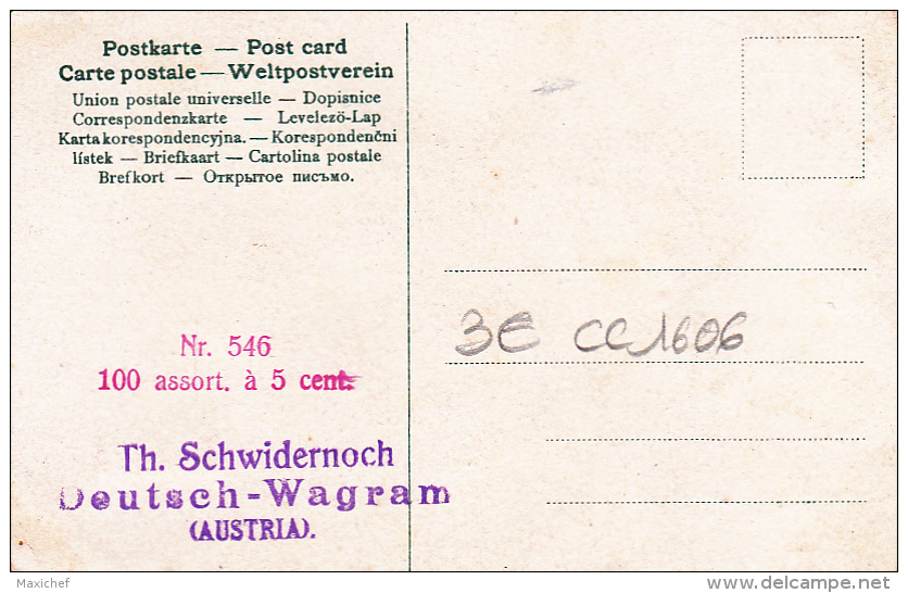 Carte échantillon - Publicité Au Verso "Th. Schwidernoch - Deutsch - Wagram (Austria) Couple Amoureux Sous Un Parapluie - Publicité
