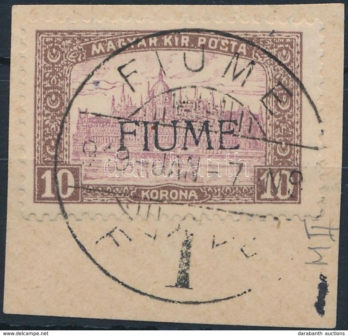 Fiume 1918 Parlament 10K Kivágáson, Gépi Felülnyomással (450.000) / Mi 25 With Machine Overprint. Signed: Bodor - Sonstige & Ohne Zuordnung