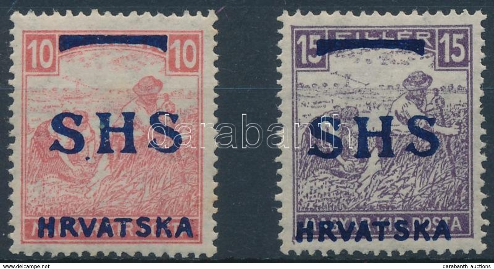 * SHS 1918 Fehérszámú Arató 10f, 15f (472.000) / Yugoslavia Mi 59-60 Signed Bodor - Andere & Zonder Classificatie