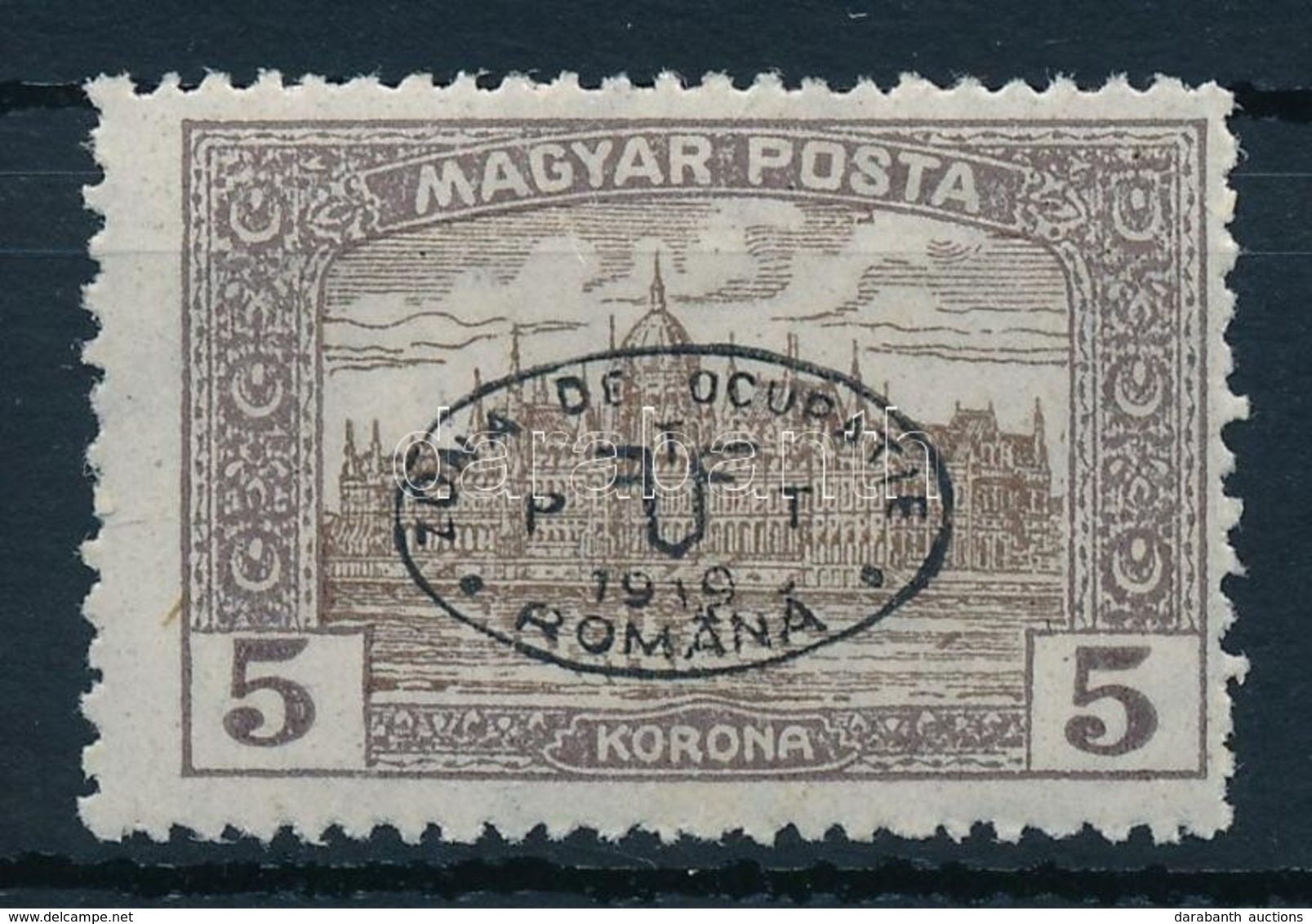 * Debrecen I. 1919 Magyar Posta 5K Fekete Felülnyomással, Garancia Nélkül (kék Felülnyomás **350.000) - Other & Unclassified