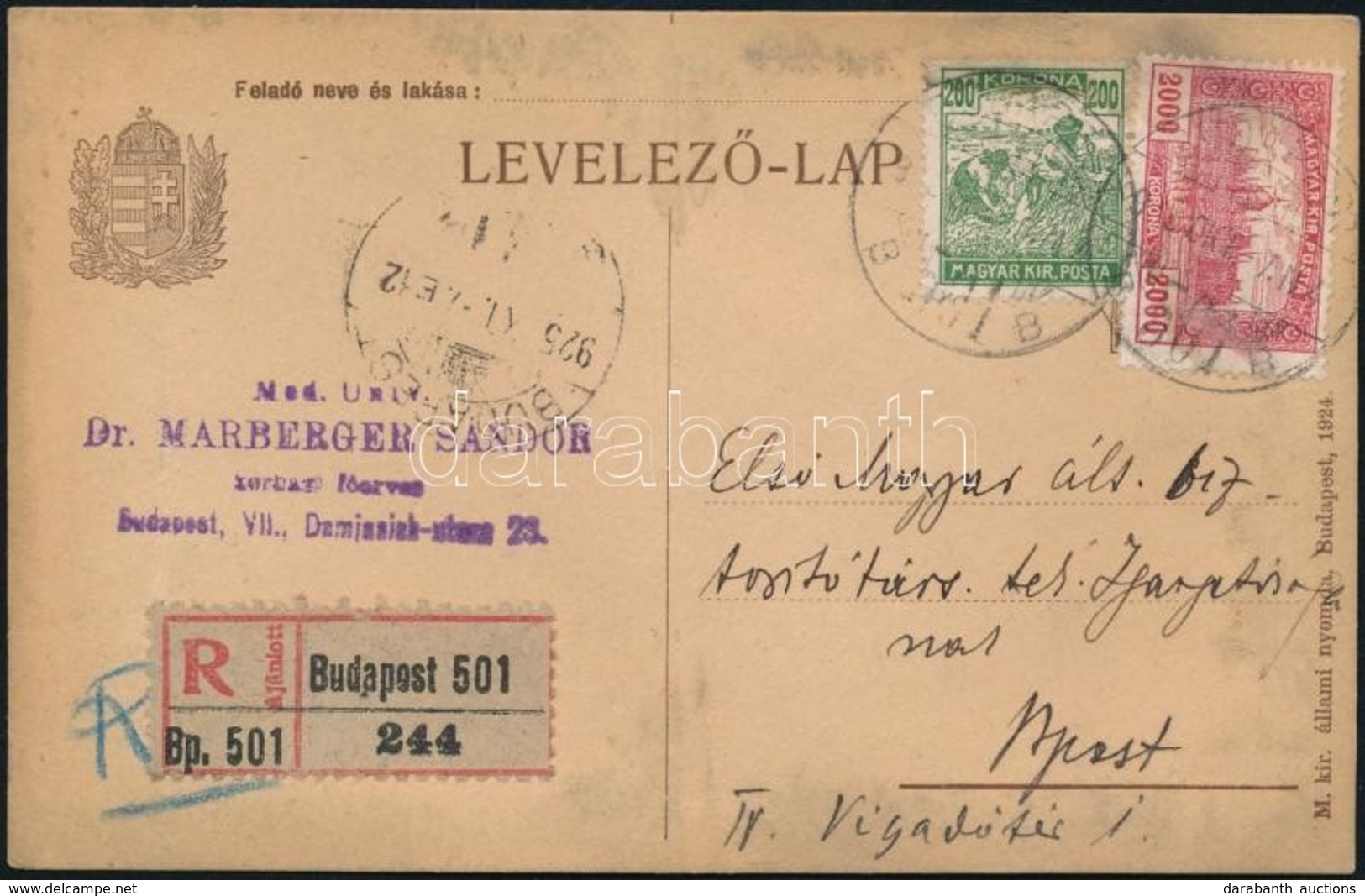 1925 Ajánlott Budapesti Helyi Levelez?lap - Andere & Zonder Classificatie