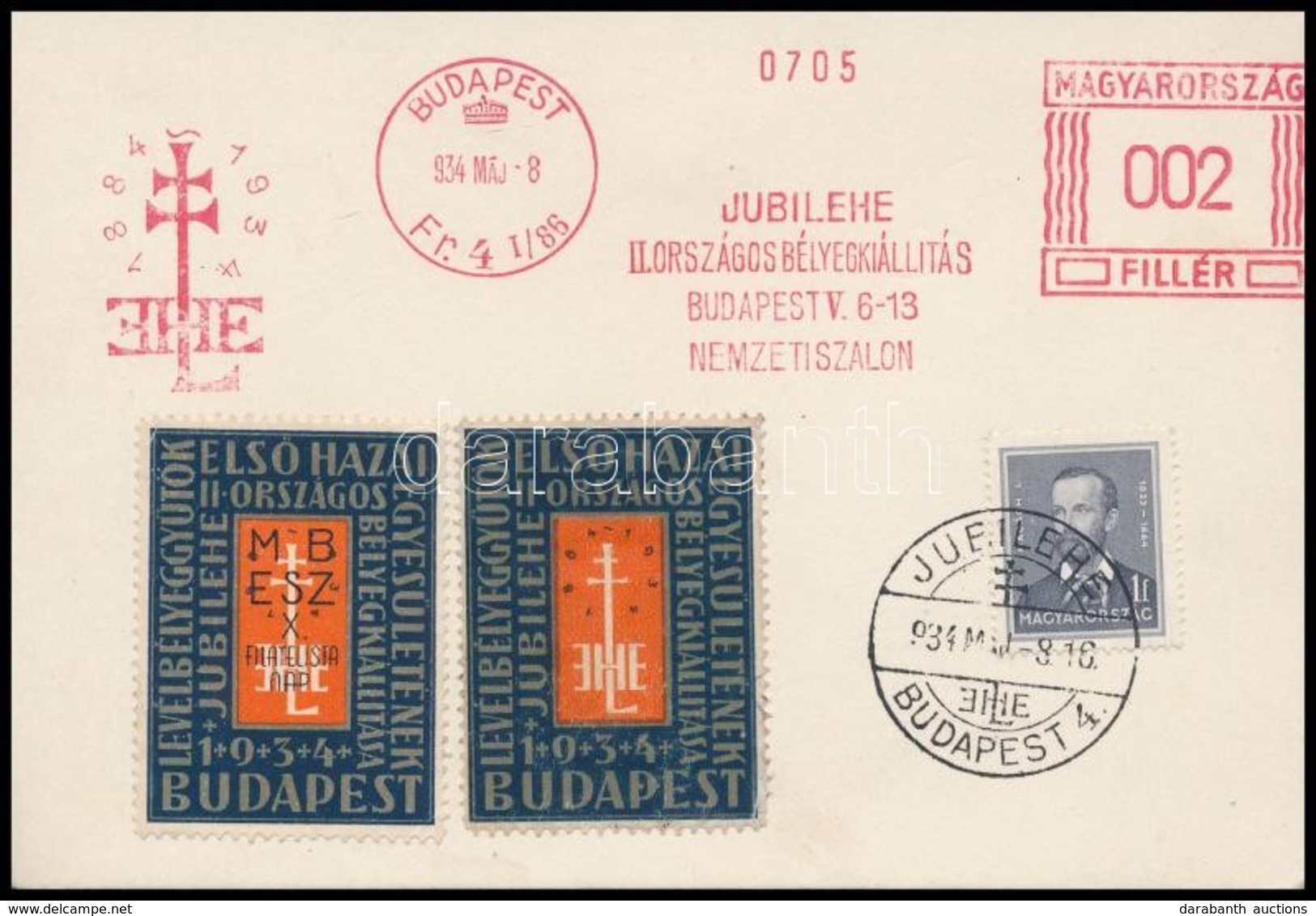 1934 JUBILEHE II. Országos Bélyegkiállítás 2 Db Levélzáró Levelez?lapon Frankotyp és Alkalmi Bélyegzéssel - Andere & Zonder Classificatie