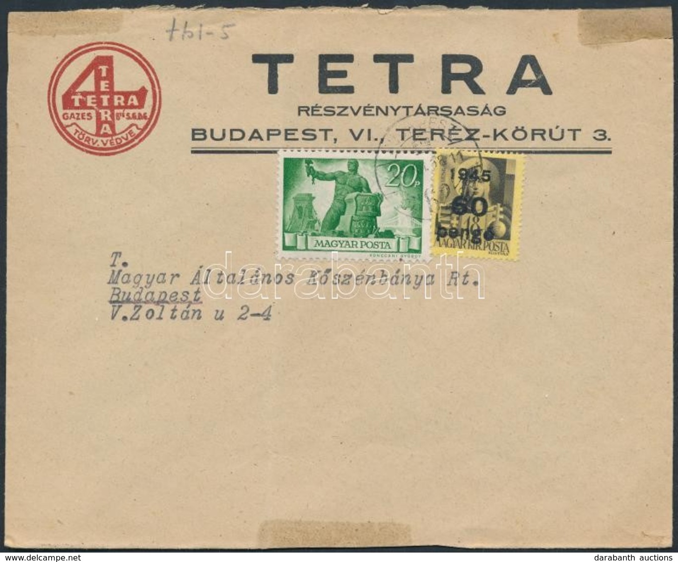 1945 (5. Díjszabás) Helyi Levél 20P + 60P Bérmentesítéssel / Local Cover 'BUDAPEST' - Altri & Non Classificati