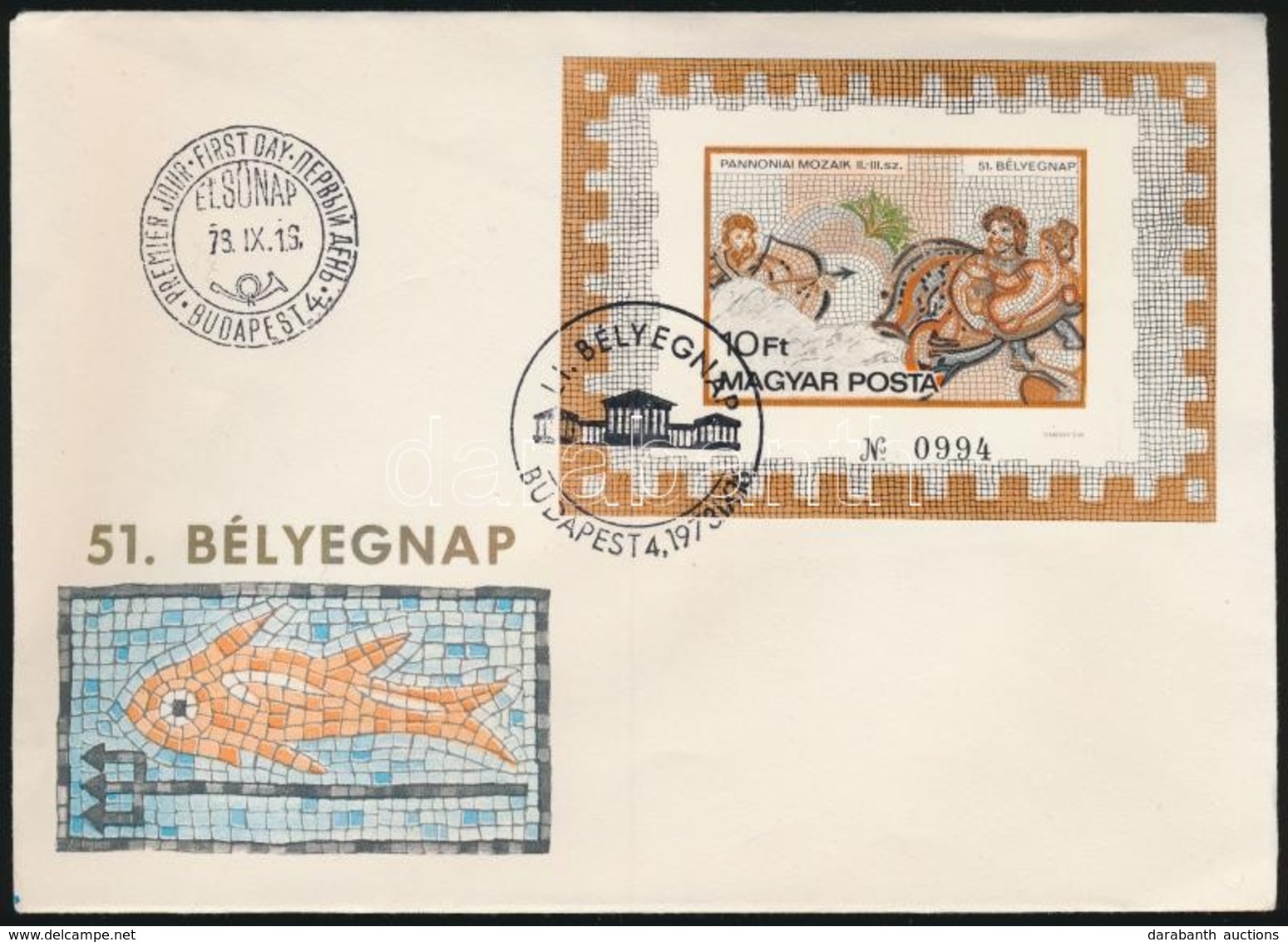 1978 Bélyegnap (51.) - Pannóniai Mozaik Vágott Blokk FDC-n (25.000) - Andere & Zonder Classificatie