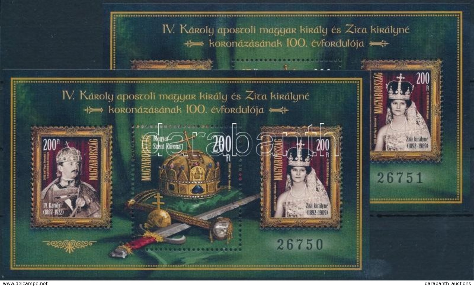 ** 2016 IV. Károly és Zita 2 Db Sorszámkövet? Normál Blokk No 26750 + 26751 - Sonstige & Ohne Zuordnung