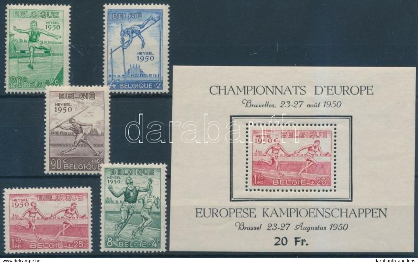 ** 1950 Atlétikai EB, Brüsszel (I.) Sor Mi 867-871 + Blokk 23 - Andere & Zonder Classificatie