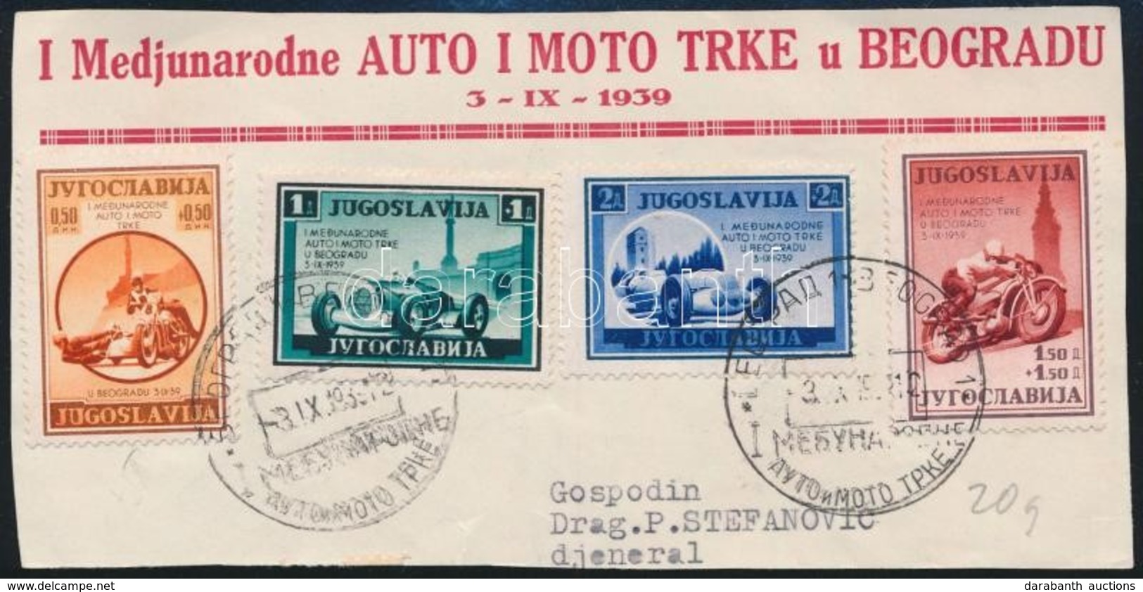 O 1939 Nemzetközi Utó- és Motorverseny Sor Kivágáson, Els?napi Bélyegzéssel Mi 381-384 - Sonstige & Ohne Zuordnung