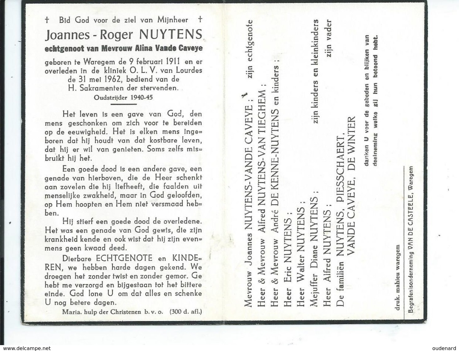 B.P.   WAREGEM NUYTENS JOANNES 1911 - 1962 - Religion & Esotericism