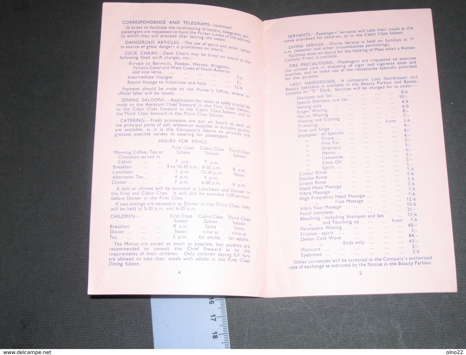 PACIFIC LINE - INFORMATION FOR PASSENGERS -DECEMBER 1954-16pp - Autres & Non Classés