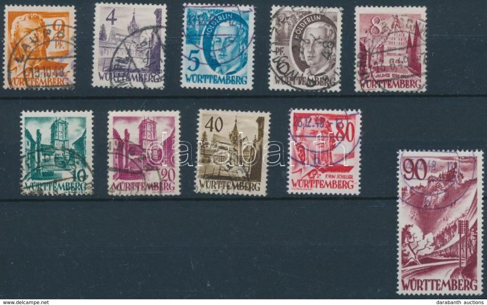 O Württemberg 1948 Forgalmi Sor Mi 28-37 (Mi EUR 240,-) - Andere & Zonder Classificatie