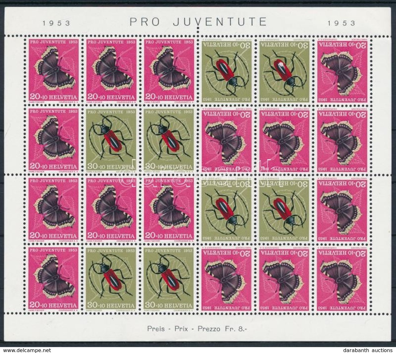 ** 1953 Pro Juventute, Lepkék Bélyegfüzetlap ív Mi 590-591 - Andere & Zonder Classificatie