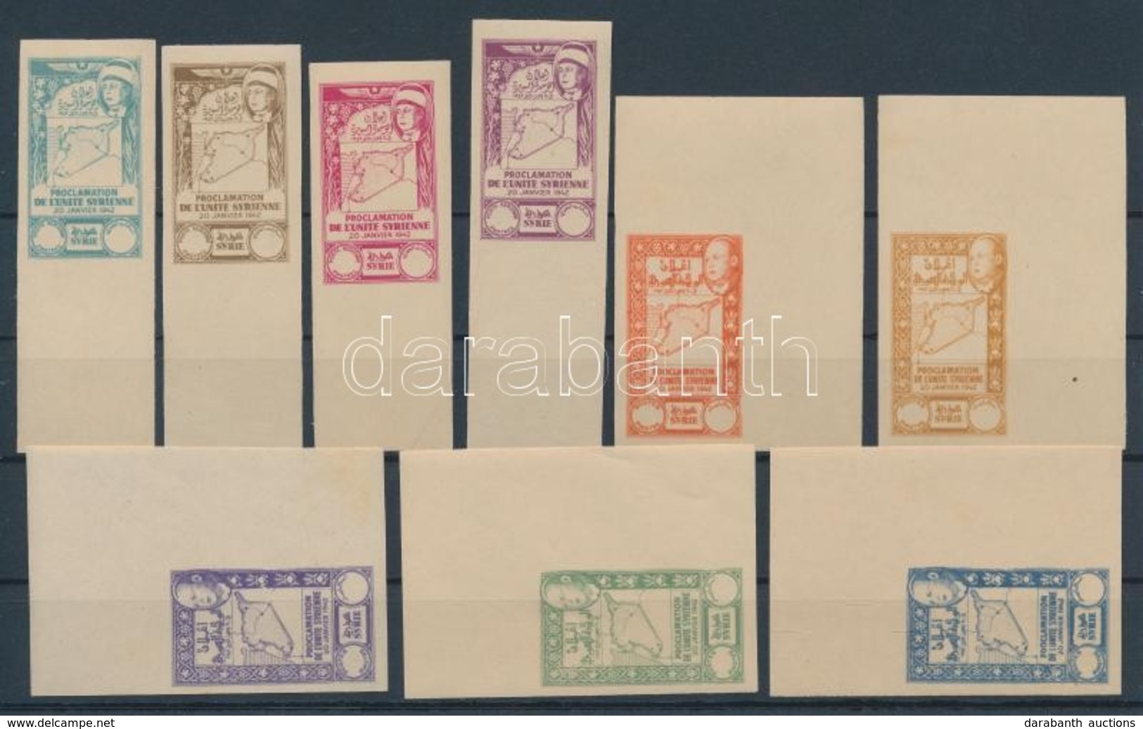 ** 1943 Szír Egység 9 Klf Gumizott, Fogazatlan Próbanyomat értékjelzés Nélkül / 9 Different Mint Never Hinged Imperforat - Sonstige & Ohne Zuordnung