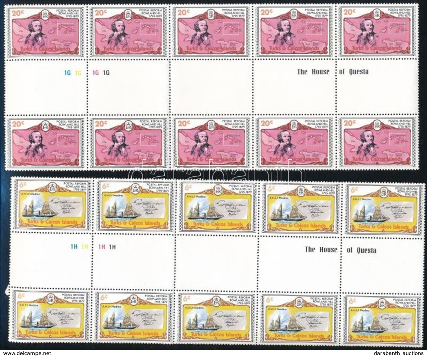 ** 1979 Rowland Hill (I.) Sor ívközéprészes Tízestömbben Mi 436-440 - Andere & Zonder Classificatie