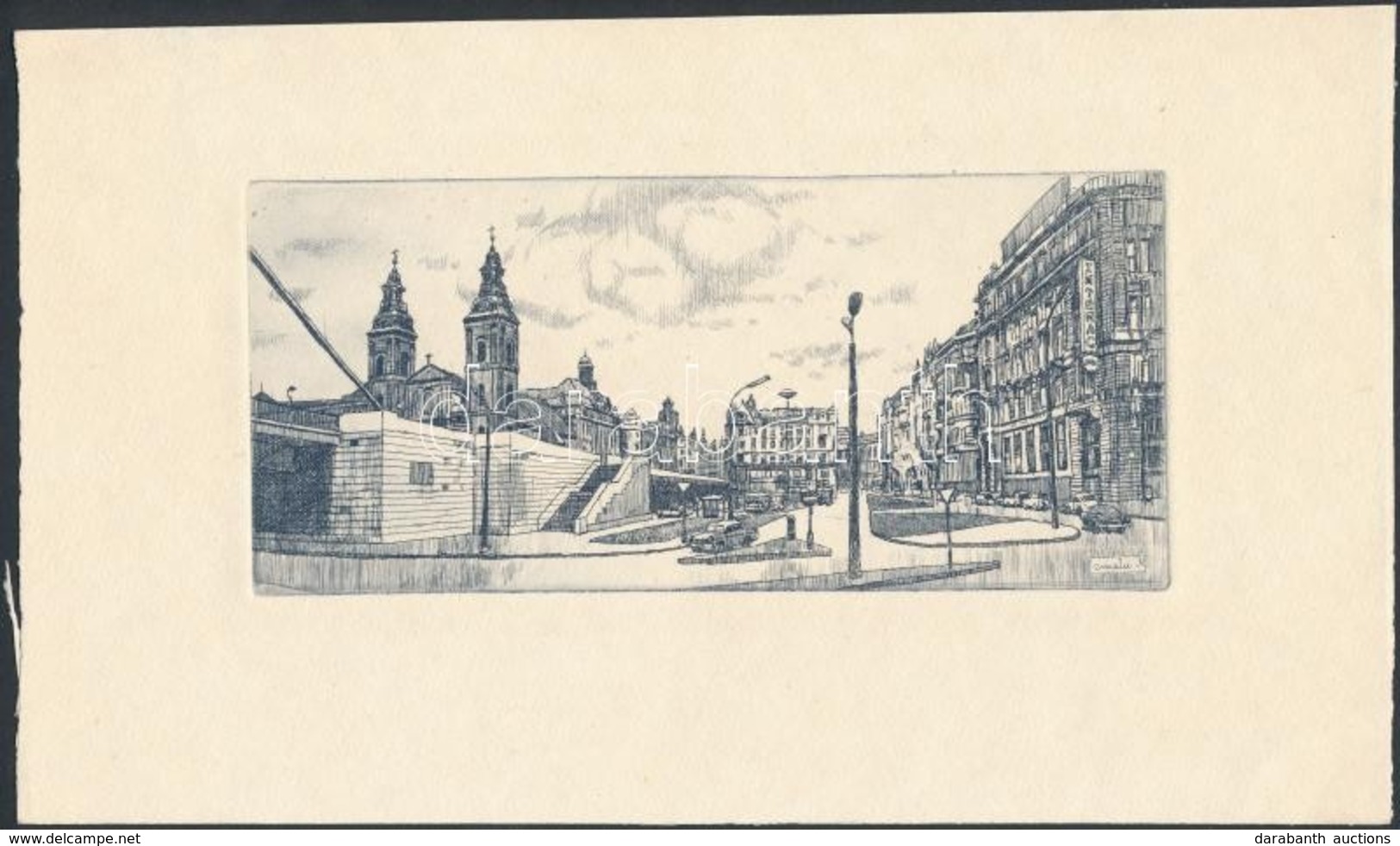 Csisztu Mihály (1933-2008): Budapest Március 15. Tér, Rézkarc, Papír, Jelzés A Karcon, 8x18 Cm - Other & Unclassified