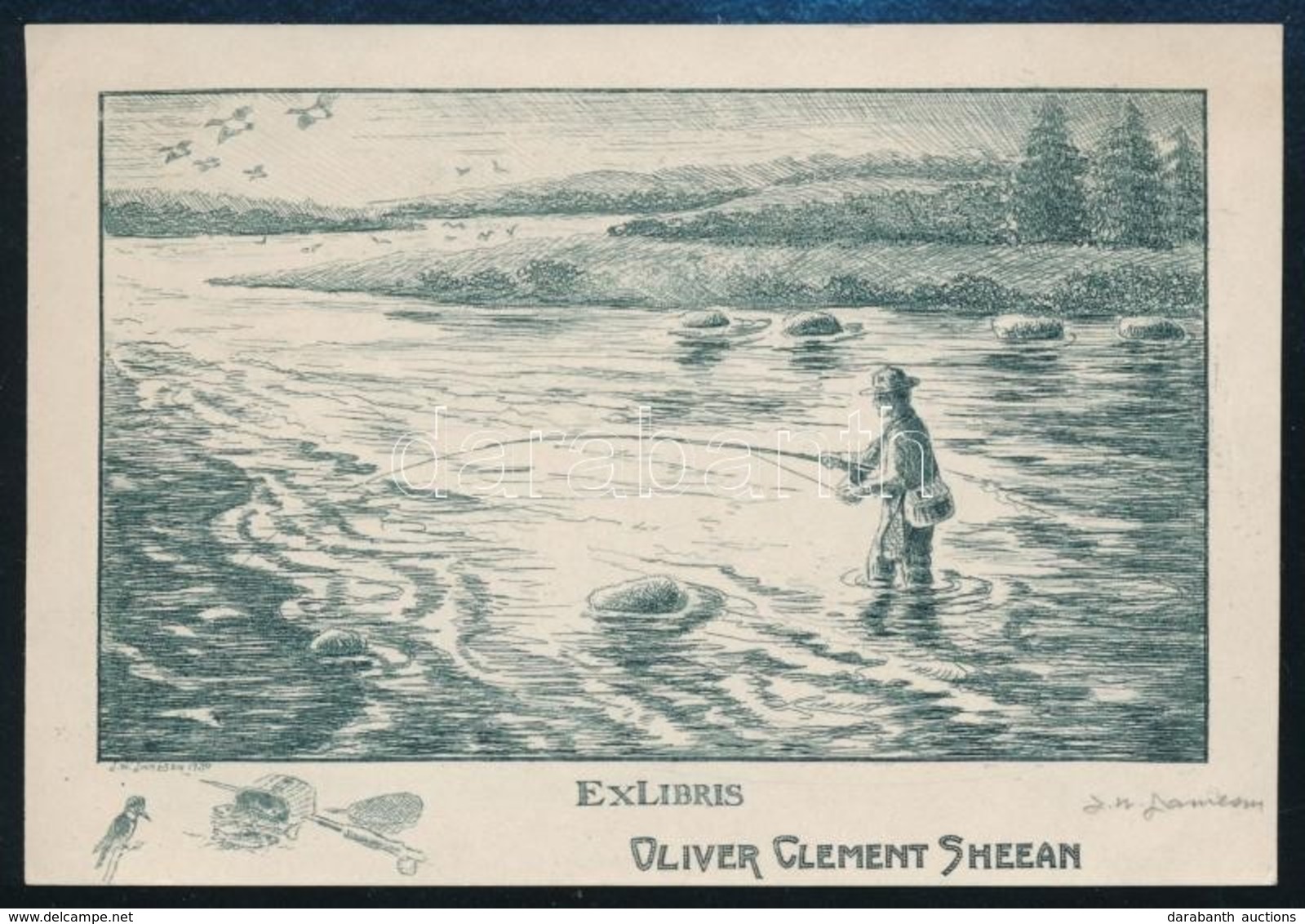 John William Jameson (1882-1939): Ex Libris Oliver Clement Sheean, Klisé, Papír, Jelzett A Klisén, 7,5×11,5 Cm - Sonstige & Ohne Zuordnung