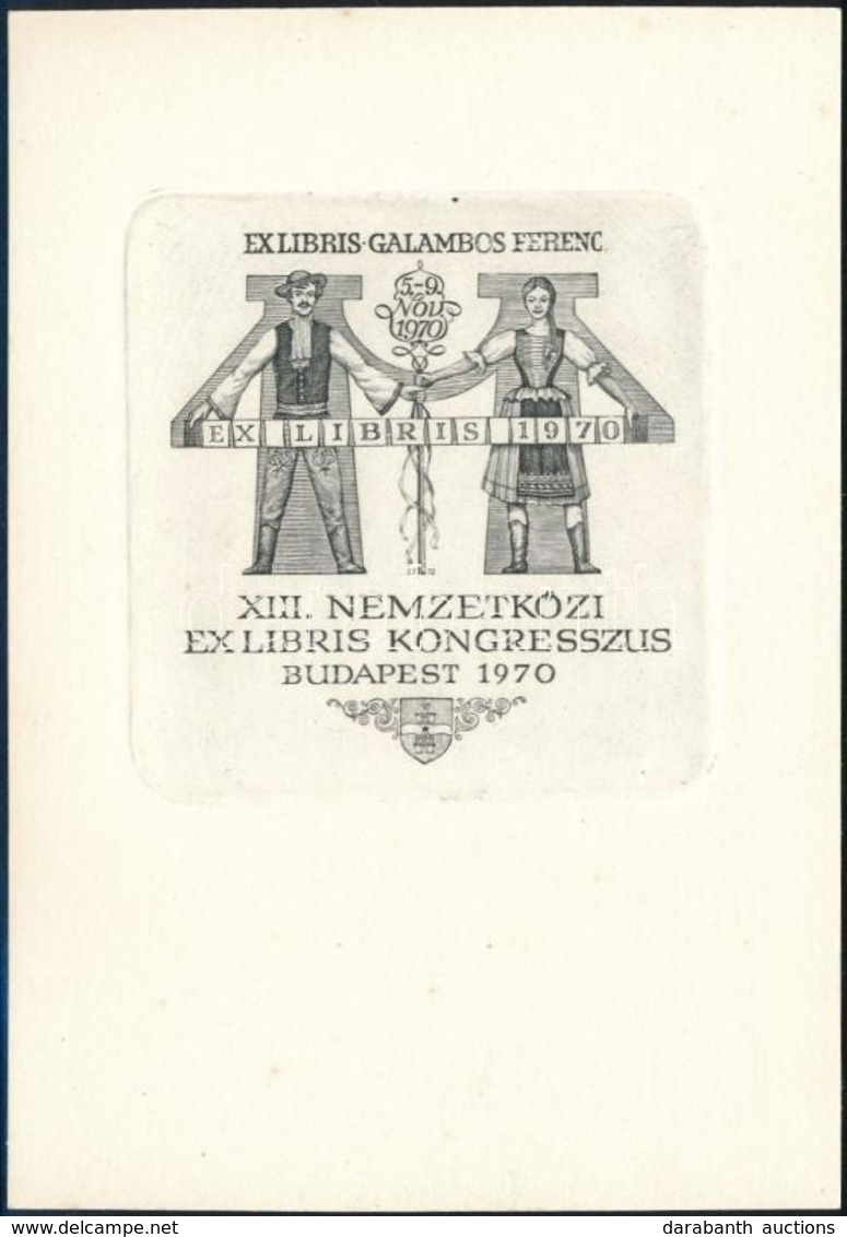 Jelzés Nélkül: Ex Libris Galambos Ferenc 1970. Rézkarc, Papír, Jelzett, 7x7 Cm - Andere & Zonder Classificatie