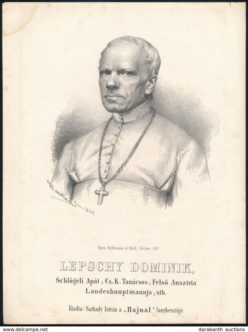 1867 Lepschy Dominik Schlögeli Apát, Cs. K. Tanácsos K?nyomatos Képe. Marastoni József Munkája / Austria Counselor Litho - Stiche & Gravuren