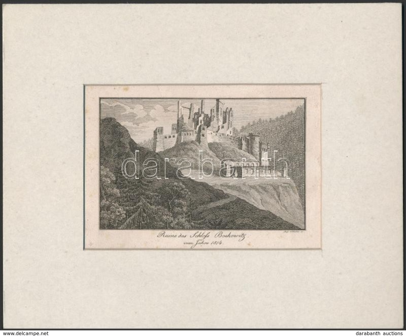 Cca 1860 Leopold Müller(1834-1882): Ruine Des Schloss Boskovitz Vom Jahre 1814, Metszet, Jelzett A Metszeten, Restaurált - Stiche & Gravuren
